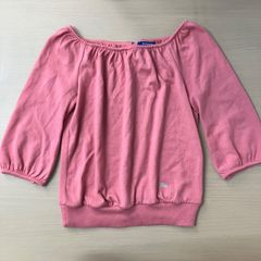 バーバリーブルーレーベル　カットソー　ピンク　チェック　ホースロゴ　ギャザー袖 バーバリーブルーレーベル カットソー ピンク チェック