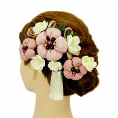 髪飾り 成人式 振袖 前撮り 袴 花 浴衣 夏祭り 花火大会 2点セット ピンク 白 房付き 組紐 パール ヘアアクセ かんざし ヘッド No.9-3536