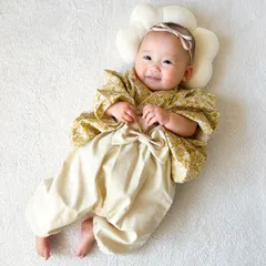 ベビー袴 イエロー 小花柄 袴 100日 753 初節句 お正月 誕生日 七五三 袴 ひなまつり おうちフォト　バースデー お誕生日会