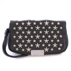 ジミーチュウ JIMMY CHOO ポーチ 小物入れ コンパクト レザー スタッズ 切替 星柄 スター柄 ロゴプレート バイカラー 黒 ブラック シルバーカラー /BB ■OHのサムネイル