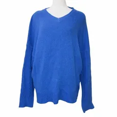 120% Lino / cashmere 長袖 ニット カシミヤ ウール セーター 厚手 Vネック 袖ケーブル S 青 ブルー IBO70 X
