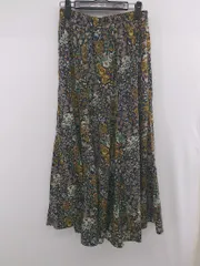◇ Priority プライオリティ 花柄 プリント ロング フレア ギャザー スカート サイズ38 ネイビー系 マルチ レディース P  【1307040030943】