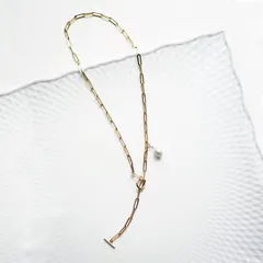 真珠外付け★サージカルステンレスのマンテル60cmスタイルフリーネックレス　～Beatrice