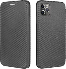 GANGXUN スマートフォンケース 手帳型 炭素繊維調 スタンド機能 スマホケース カバー(ブラック,  iPhone 11 Pro)
