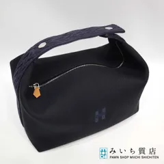 エルメス HERMES ブリッドアブラック GM キャンバス 黒×ネイビー ポーチ ハンドバッグ ロゴ 23k643-1のサムネイル
