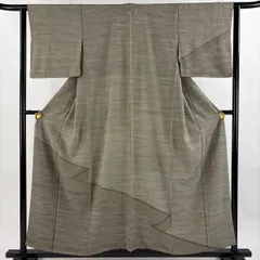 【美品】 付下げ 身丈156cm 裄丈62.5cm S 袷 落款 波 幾何学模様 灰緑 正絹 名品 一つ紋 【中古】