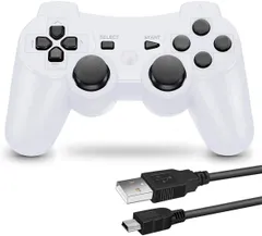 【特売】PS3 用 ワイヤレスコントローラー 6軸センサー DUAL SHOCK3 ゲームパット 互換対応 USB ケーブル 日本語説明書 (白)