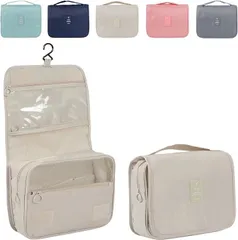 fogman トラベルポーチ トイレタリーバッグ 大容量 フック付き 洗面用具入れ 化粧ポーチ(アイボリー)