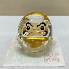 ガラス製 【金彩 だるま 祈願成就】ミニチュアだるま 合格祈願 クリスタル置物 縁起物 願い事 ペーパーウェイト 新品未使用品