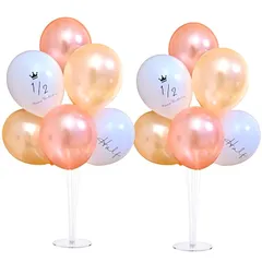 【新品】 La Kissa ハーフバースデー バルーンスタンド 風船セット バースデー 誕生日 飾り 床用 バルーン ホルダー 2台 男の子 女の子 (2台＋風船(HALF), ローズゴールド) 0