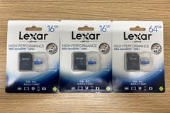 【新品未開封在庫処理】Lexar 高性能 MicroSD 大容量カード 20Mbps 書き込み速度 64GB 1枚・16GB２枚セット  中古品