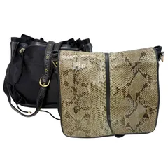 OSAM モードヴィンテージ パイソン切替 レザー 2WAY　ハンドバッグ ショルダーバッグ ブラック 中古良品　バッグインバッグ