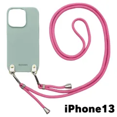 【新品未使用】iPhone13 アイフォン13 ケース(くすみグリーン/ローズ)ひも TPU カバー ストラップ myones 斜め掛け zmyones002-ps1-st25-iphone13-gr-rs