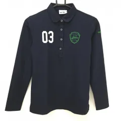 【美品】アディダス 長袖ポロシャツ ネイビー×グリーン 袖刺しゅう レディース M/M ゴルフウェア adidas