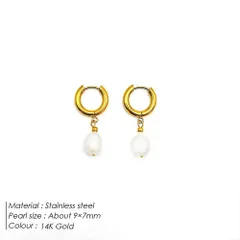 サージカルステンレス 　淡水パール　フープピアス　金属アレルギー対応　ゴールド　シルバー