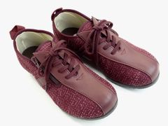 送料無料 RE866 ワイン パープル系 23.5cm 4E 日本製 婦人靴 軽い レディースカジュアルシューズ 幅広 ファスナー付き ストレッチ素材
