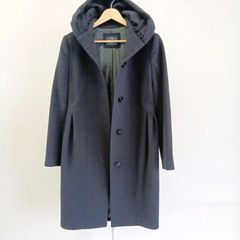 【良品】ファブリス　fabrice アンゴラコート　ロングコート　レディースコート　レディースアウター　レディースカジュアル　オフィスカジュアル　スプリングコート　秋コート　冬コート　黒コート　ポケット付き　フード風デザイン　38　Mサイズ　黒　ブラック
