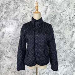 美品　ROPE’PICNIC　ロペピクニック　ダウンジャケット　ショート丈　長袖　ハイネック　総柄　ドット　水玉　薄手　軽量　春　秋　冬【size 38】　ネイビー　紺　ホワイト　白