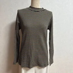 テレコ ベージュ黒ボーダー＊ Lサイズ　重ね着に◎テレコ素材 ハイネック 伸縮◎