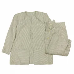 80s 90s ジバンシィ GIVENCHY ヴィンテージ ヒッコリー ストライプ シルク混 セットアップ スーツ ノーカラー ジャケット ボタンレス フレア スカート 膝丈 ミモレ丈 NOUVELLE BOUTIQUE vintage オールド アーカイブのサムネイル
