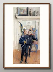 カール・ラーション、家庭菜園で、希少画集画、新品額装付、状態良好 カール・ラーション、家庭菜園で、希少画集画、新品額装付、状態良好