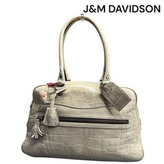 南京錠/vivi J&M DAVIDSONクロコ型押し ボストンバッグ ネイビー