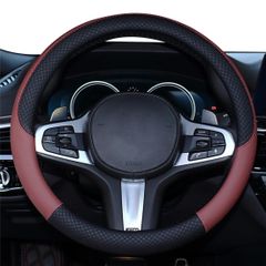 HUACHENG ハンドルカバー 車用 軽自動車 sサイズ ステアリングカバー 本革 汎用 おしゃれ 通気性がよい 滑り防止 オールシーズン対応 普通車 ハンドル 保護カバー カスタム 内装パーツ アクセサリー 車用品 (ワインレッド)