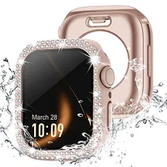 マットローズゴールド_Series 654SE 40mm 360度防水設計Missair コンパチブル アップルウォッチ カバー キラキラ Apple Watch カバー 防水ケース 40mm ダブルダイヤモンド 保護フィルム付き 一体型 IP68完全防水 i