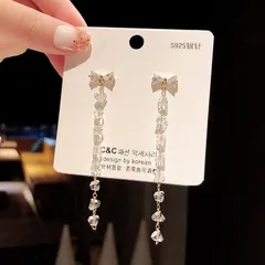 リボン ロングピアス レディース ビジュー かわいい おしゃれ 韓国 オルチャン ゆめかわ 新品