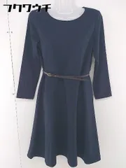 ◇ ◎ NATURAL BEAUTY BASIC ウエストベルト付き 長袖 膝丈 ワンピース サイズS ネイビー レディース 【中古】 【1105200006117】