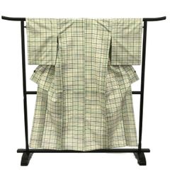 紬/単衣/格子/ブルー/未使用品/仕立上がり/適応身長153～160㎝/10790