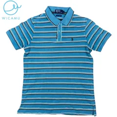 POLO RALPH LAUREN ポロシャツ L ストライプ柄 ティール ダブルステッチ
