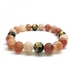 10mm 四神獣金彫水晶×カーネリアン・サードニクス（サード水晶) パワーストーン ブレスレット天然石 開運 青龍 白虎 玄武 朱雀 メンズ・レディース　男性・女性　数珠ブレス　開運 [15]