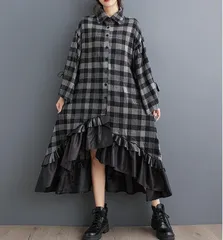 新品 2026新作 モード系　個性　大きいサイズ レディース ワンピース　秋冬　不規則　フィッシュテール　秋冬　春 変形 長袖