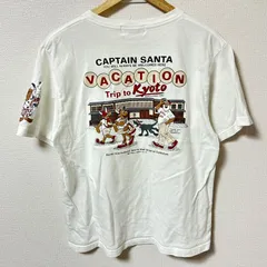 日本製◎(^w^)b CAPTAIN SANTA キャプテンサンタ クルーネック 半袖Tシャツ コットン 綿100% VACATION Trip to Kyoto 京都 バックプリント 古着MIX アメカジ ホワイト 白 メンズ サイズM