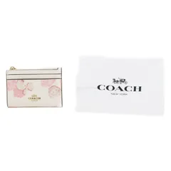 コーチ COACH ミニ スキニー ID ケース フローラル プリント PVC / スムース レザー 花柄 CR947 パスケース カードケース コインケース 定期入れ ミニ財布 チョークマルチ (アイボリー / ピンク) 極美品 中古 mbe17007
