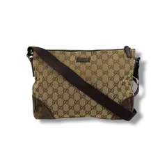 GUCCI グッチ　GGキャンバス ショルダーバッグ　クロスボディバッグ　ブラウン　レザー