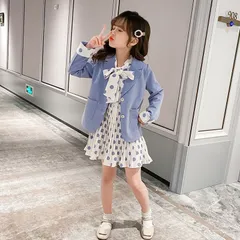 入学式 女の子 スーツ 2点セット 子供スーツ 子供服 卒業式 女の子 スーツ セット ジャケット+ワンピース 可愛い ドット柄 リボンタイ キッズ フォーマル 卒園式 七五三 発表会 子供服 卒業式 面接 ジュニア 女児 子供服 xzjhnfq#