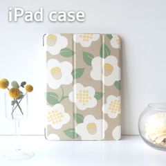 椿のiPadケース【三折り手帳型プラケースタイプ】ベージュ