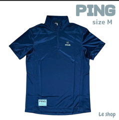 新品・未使用 PING ピン 半袖ジップハイネックシャツ ポリエステルカノコ Mサイズ ネイビー ゴルフウェア