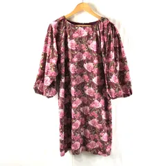 オットー Otto Collection ワンピース 花柄 バルーン袖 スリット 裏地付き ピンク 赤 ボルドー系 Lサイズ 2025071900019のサムネイル
