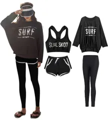 【数量限定】体型カバー フィットネス 水着 水着 タンクトップ ラッシュガード 長袖 5点セット レギンス ショートパンツ ブラ レディース シ ョーツ UVカット [AILITI] 吸汗速乾 水陸両用