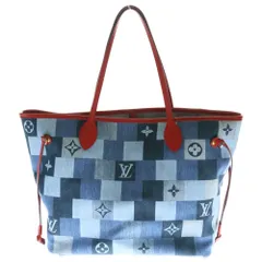 LOUIS VUITTON (ルイヴィトン) モノグラムデニム ネヴァーフルMM M44981 トートバッグ キャンバス インディゴ×レッド