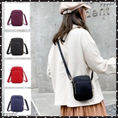 ミニショルダーバッグ ミニポシェット軽量レディース 可愛い 小さめ 斜めがけカバン おしゃれ 肩掛けカバン 縦型 ミニバッグ カジュアル スマホポーチコンパクトサブバッグ韓国散歩 ナイロンバッグ軽い スマホショルダー黒