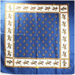 ロンシャン シルク スカーフ  ネイビー×ホワイト 中古 Aランク