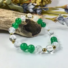 水晶×クラック水晶×ジェイド(グリーン) パワーストーン ブレスレット 8mm　レディース  ●