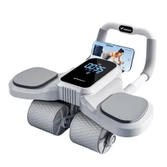 【人気商品】スマートブレーキ type-c充電 スマホスタンド付き 膝マット付き 自動スプリングバック 荷重200kg 組立簡単 静音 プロ LCDディスプレイ 腹筋 ローラー 腹筋マシーン 4輪 腹筋マット アブローラー トレーニング 腹筋ローラー エクササ
