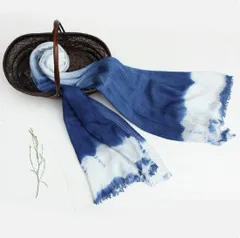 藍染 グラデーション ストール マフラー ショール ひざ掛け 草木染め 手織りコットン 天然染色 秋冬 大判ショール ハンドメイド オーガニックコットン 手仕事 / ナチュラルファッション / サスティナブル / 小物  SGYP165