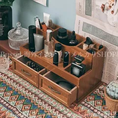 ヴィンテージスタイル木製収納ボックス 卓上 ジュエリー アクセサリー 化粧品 香水 収納ケース メイク道具収納 大容量多機能 小物収納 おしゃれ アンティーク カフェ風インテリア 4-7