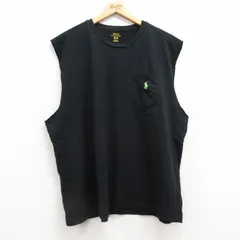 XL/古着 ラルフローレン ノースリーブ ブランド Tシャツ メンズ ワンポイントロゴ 胸ポケット付き 大きいサイズ コットン クルーネック 黒 